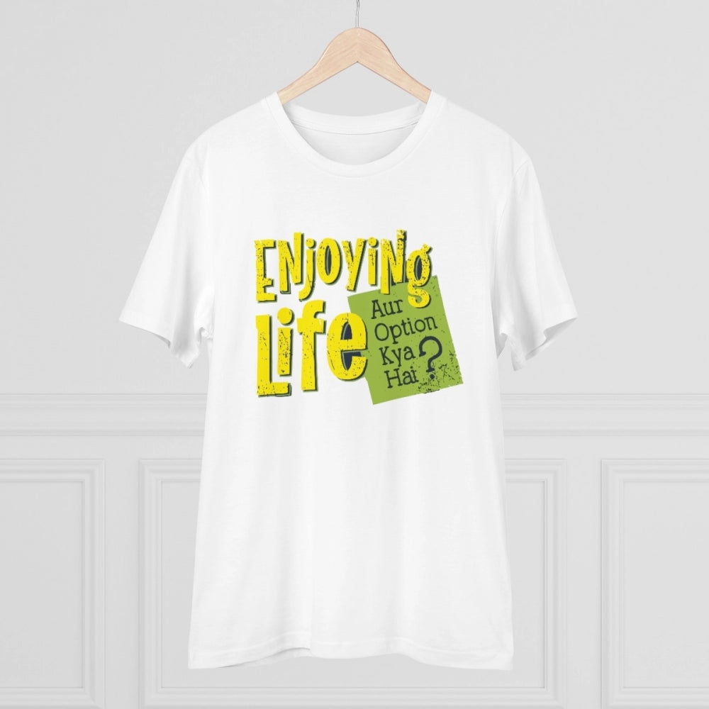 Men'S Pc Cotton Enjoying Life Printed T Shirt (Color: White, T