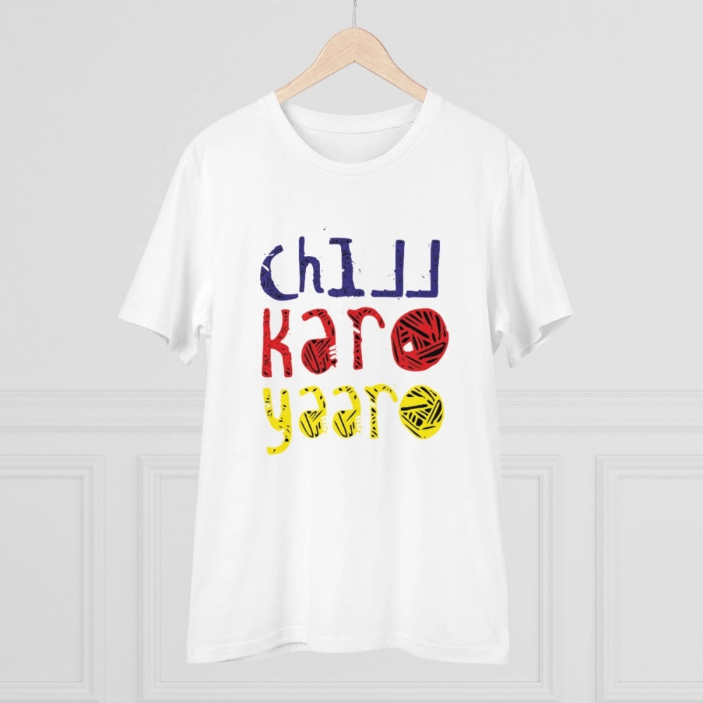 Men'S Pc Cotton Chil Karo Yaar Printed T Shirt (Color: White,