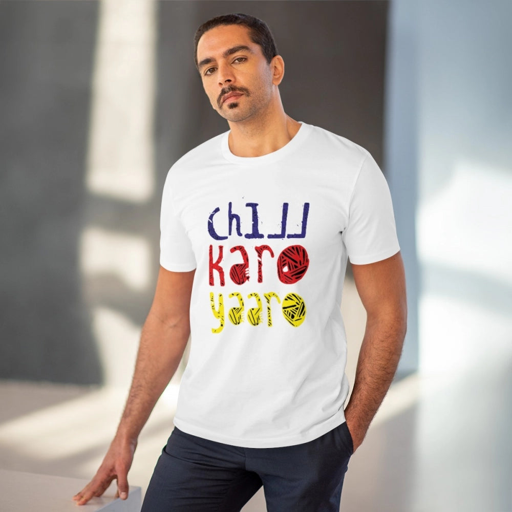 Men'S Pc Cotton Chil Karo Yaar Printed T Shirt (Color: White,