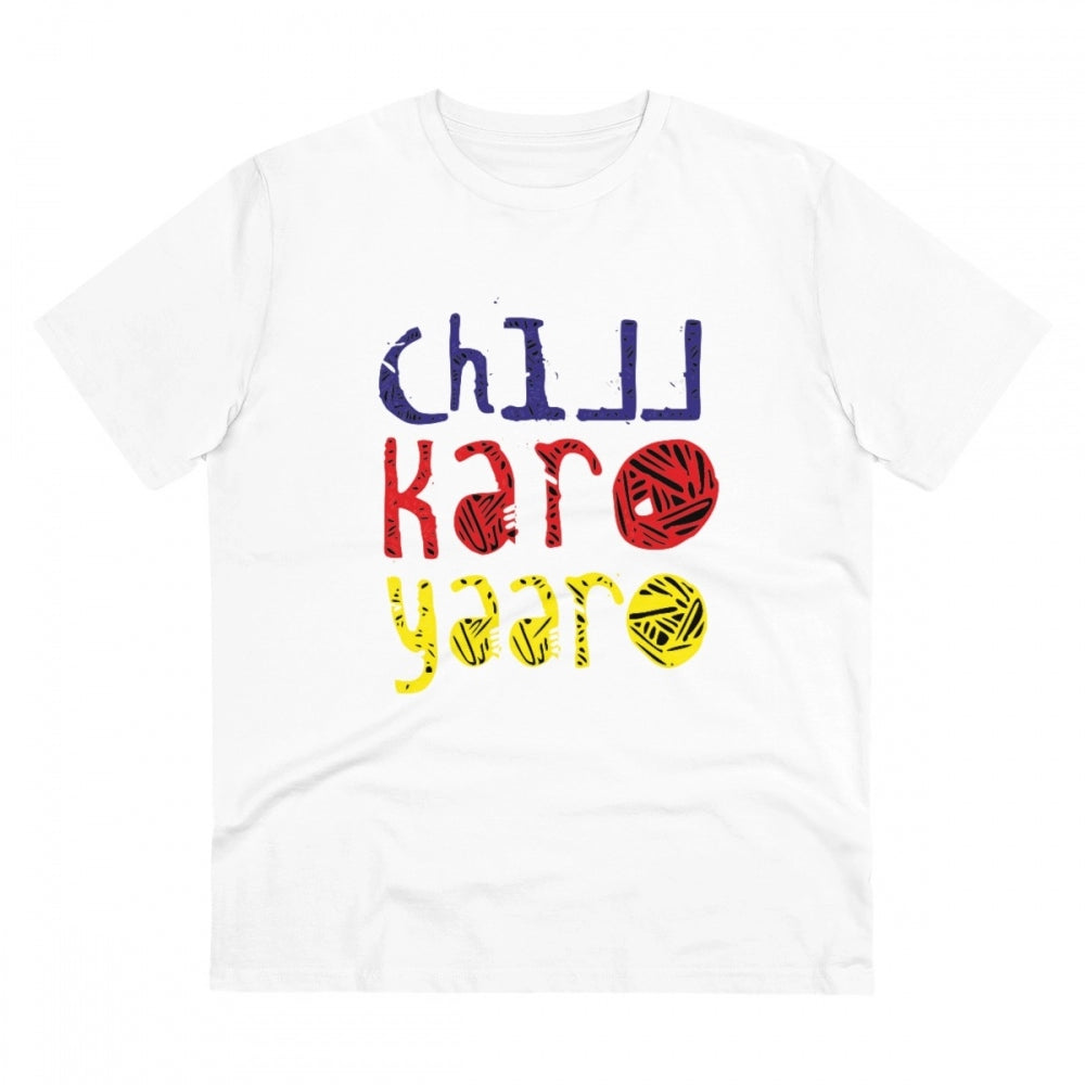 Men'S Pc Cotton Chil Karo Yaar Printed T Shirt (Color: White,