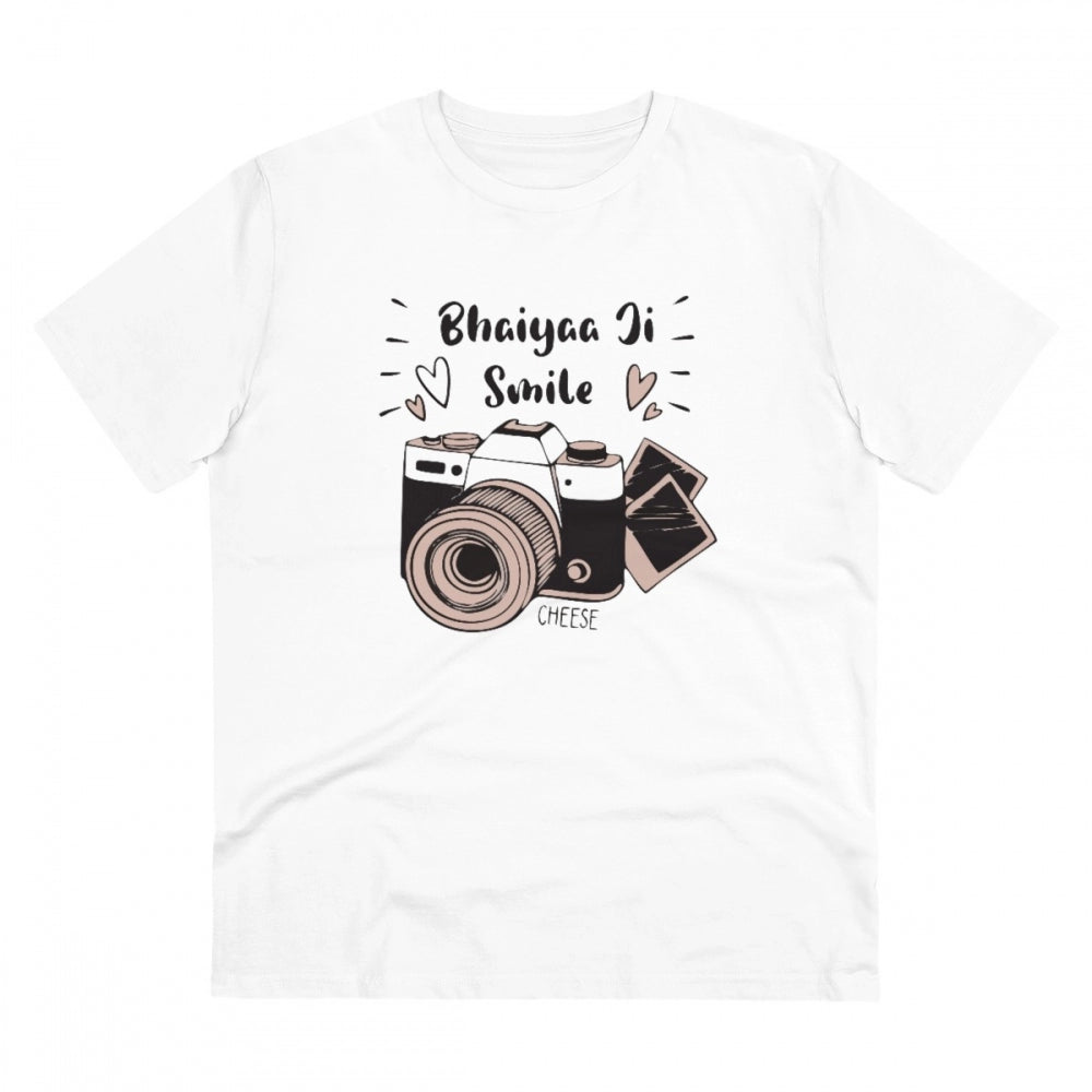 Men'S Pc Cotton Bhaiya Ji Smile Printed T Shirt (Color: White,