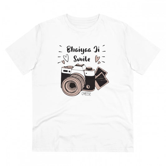 Men'S Pc Cotton Bhaiya Ji Smile Printed T Shirt (Color: White,