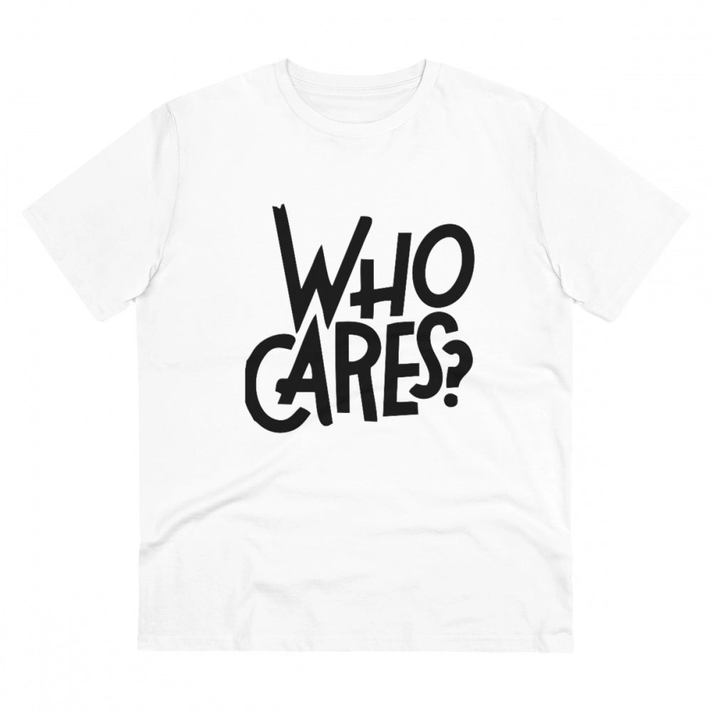 Men'S Pc Cotton Who Cares Printed T Shirt (Color: White, Threa