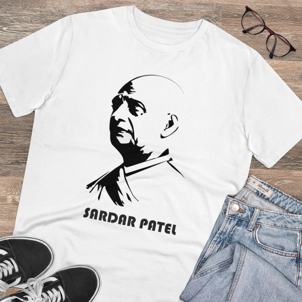 Men'S Pc Cotton Sardar Patel Printed T Shirt (Color: White, Th