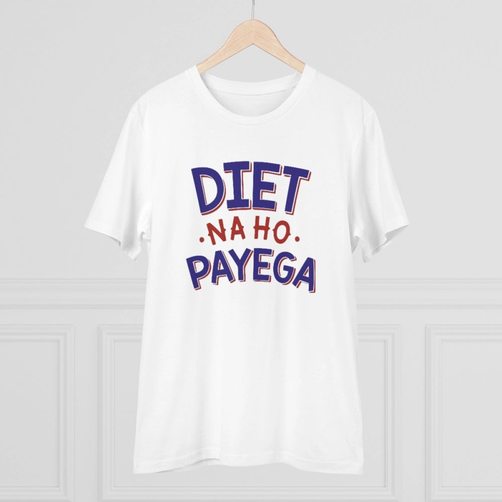 Men'S Pc Cotton Diet Na Ho Payega Printed T Shirt (Color: Whit