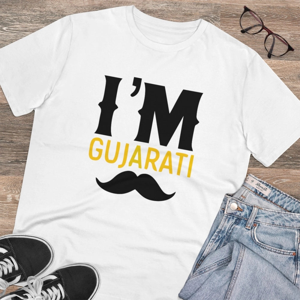 Men'S Pc Cotton I Am Gujarati Printed T Shirt (Color: White, T