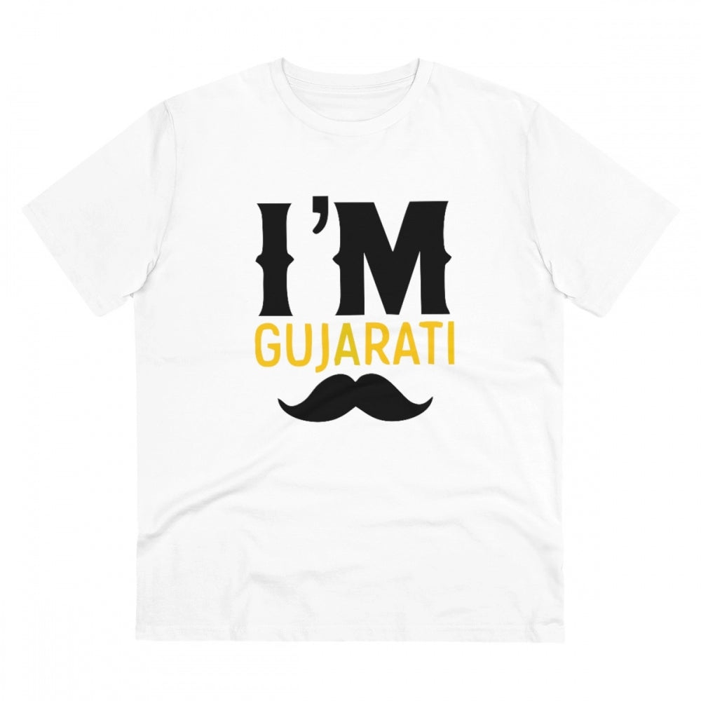 Men'S Pc Cotton I Am Gujarati Printed T Shirt (Color: White, T