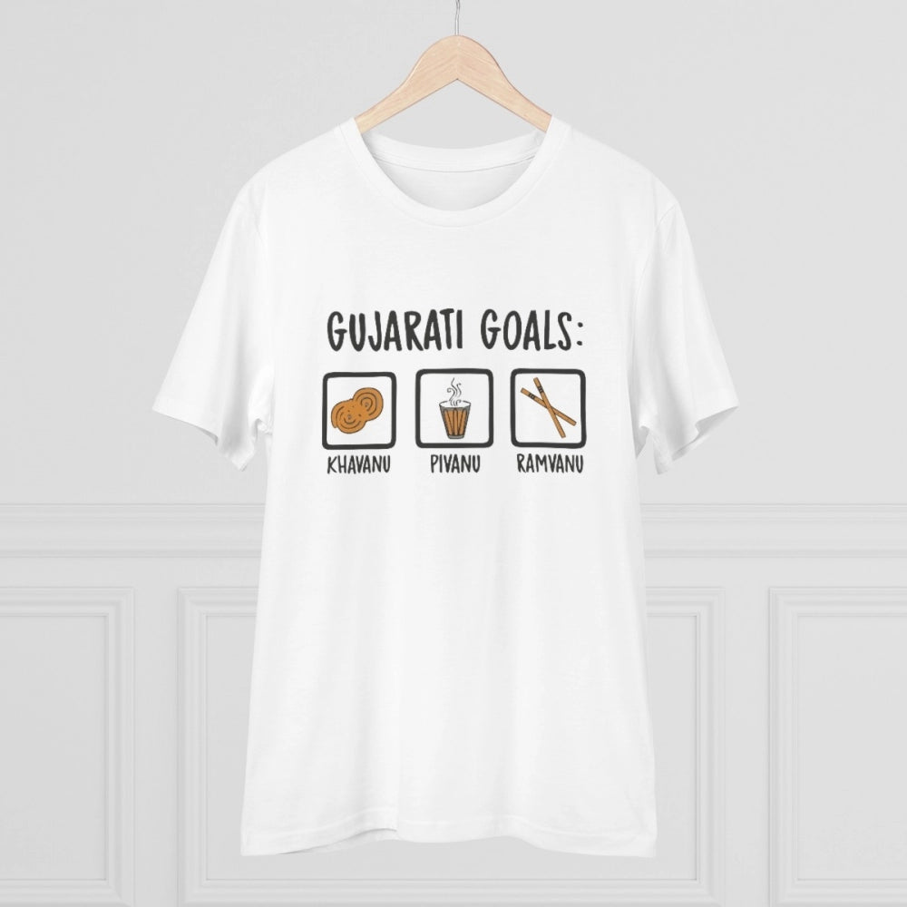 Men'S Pc Cotton Gujarati Goals Printed T Shirt (Color: White,