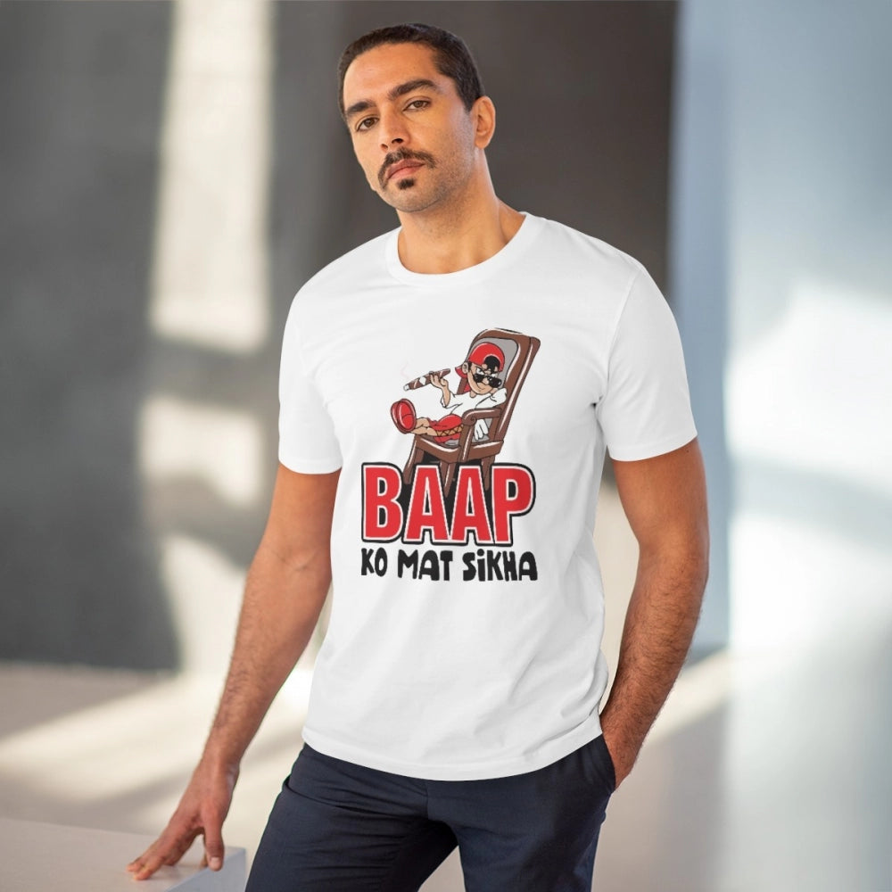 Men'S Pc Cotton Baap Ko Mat Sikha Printed T Shirt (Color: Whit