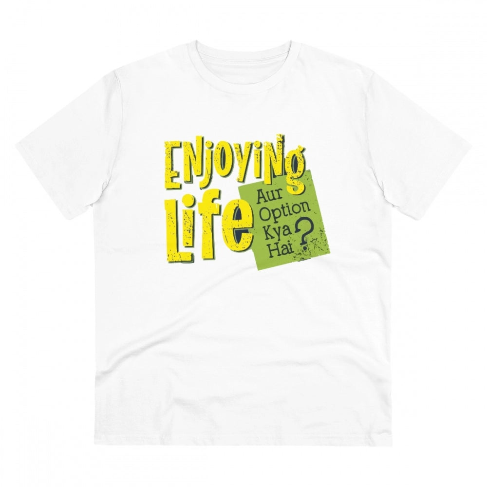 Men'S Pc Cotton Enjoying Life Printed T Shirt (Color: White, T