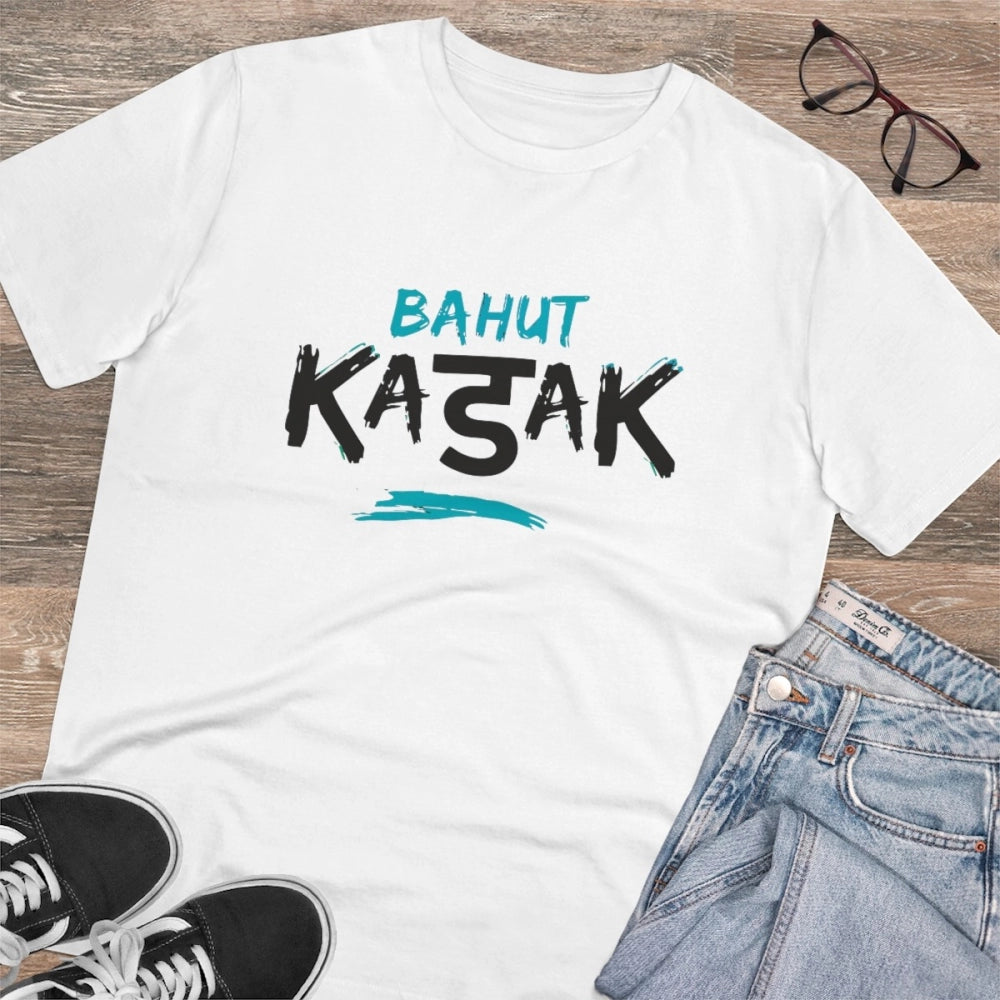 Men'S Pc Cotton Bahot Kadak Printed T Shirt (Color: White, Thr