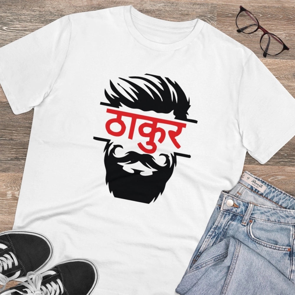 Men'S Pc Cotton Thakur Printed T Shirt (Color: White, Thread C