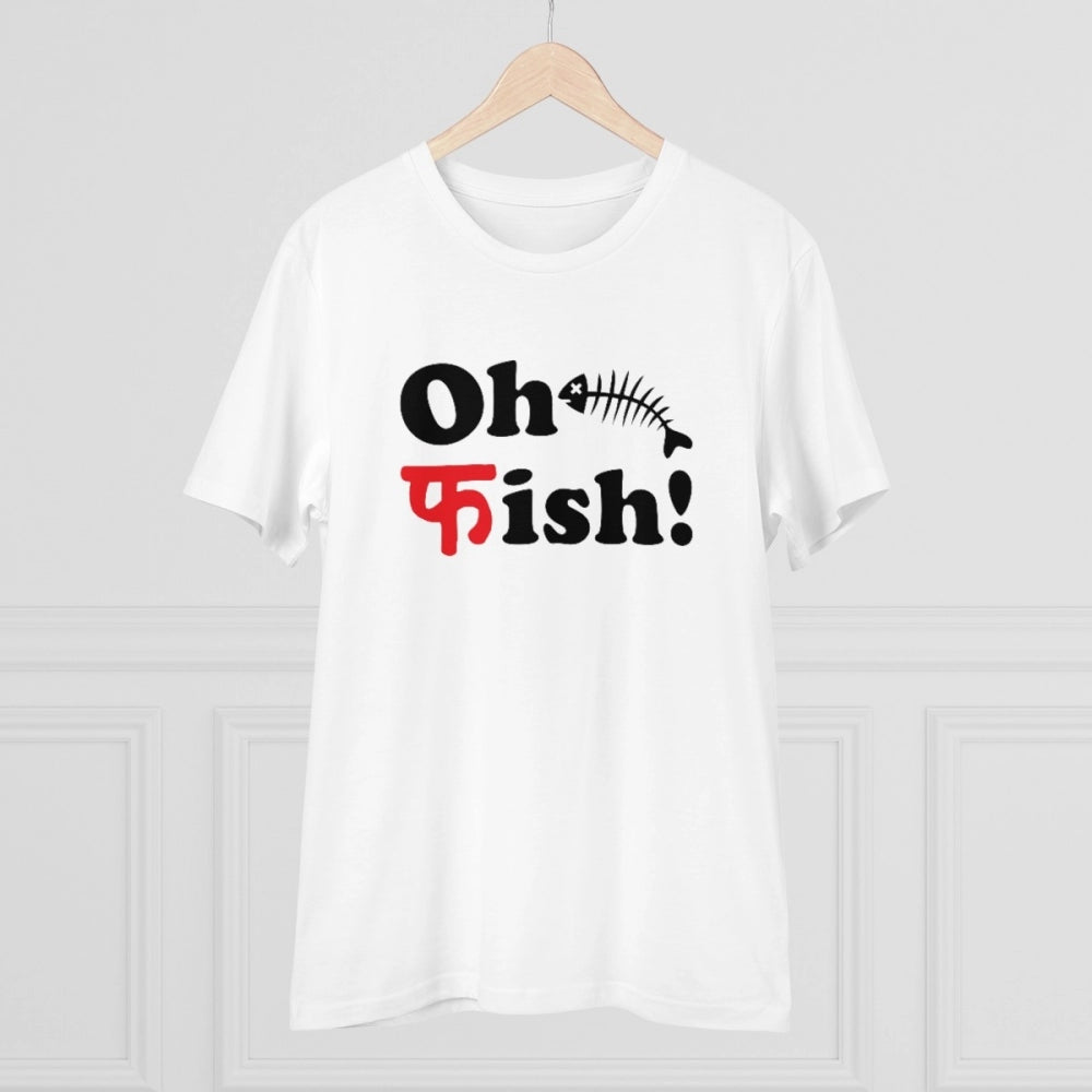 Men'S Pc Cotton Oh Fish Printed T Shirt (Color: White, Thread