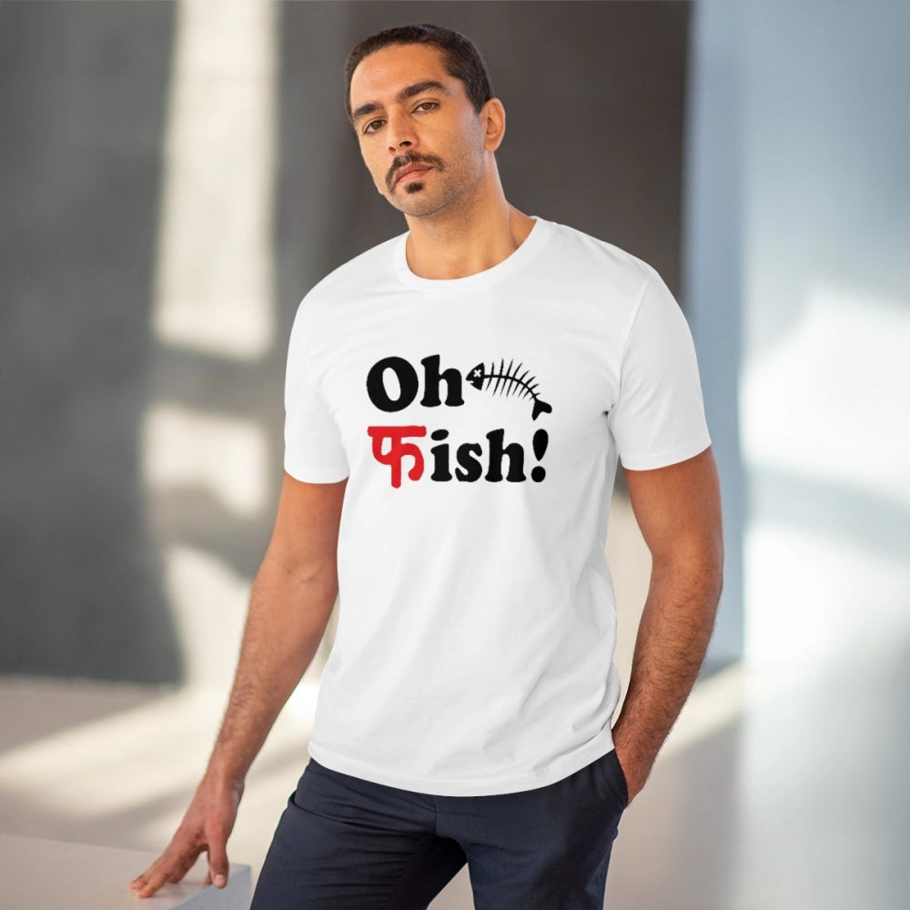 Men'S Pc Cotton Oh Fish Printed T Shirt (Color: White, Thread