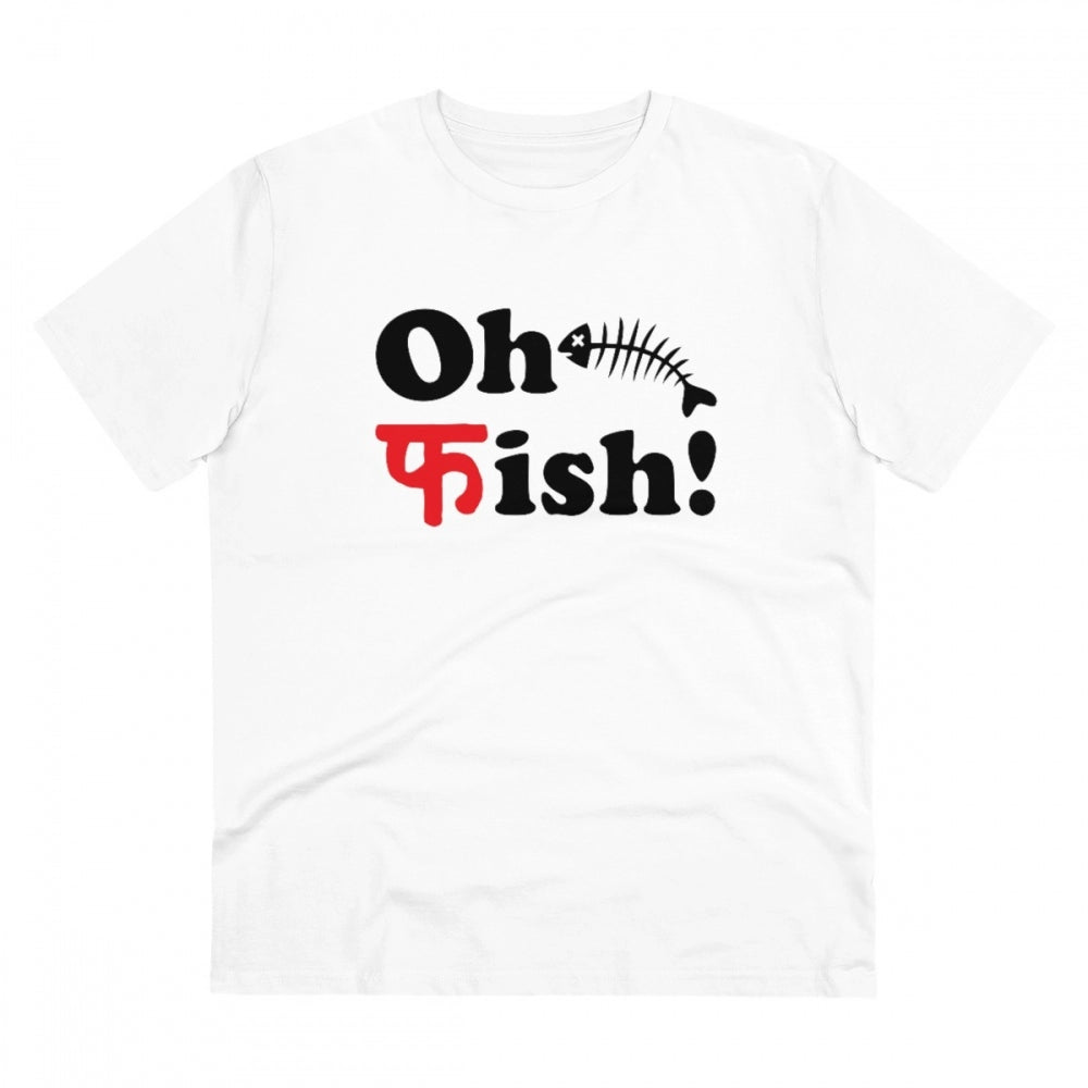 Men'S Pc Cotton Oh Fish Printed T Shirt (Color: White, Thread
