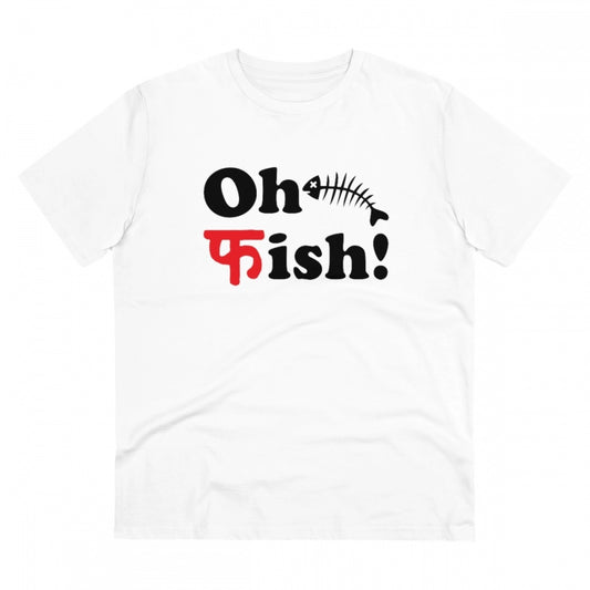 Men'S Pc Cotton Oh Fish Printed T Shirt (Color: White, Thread