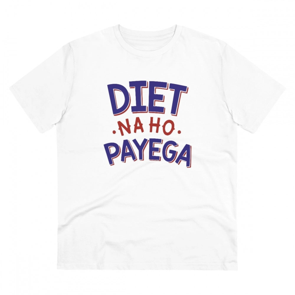 Men'S Pc Cotton Diet Na Ho Payega Printed T Shirt (Color: Whit