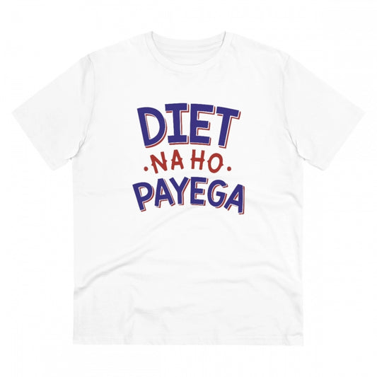 Men'S Pc Cotton Diet Na Ho Payega Printed T Shirt (Color: Whit
