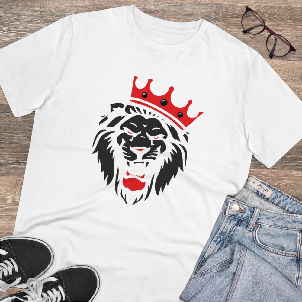 Men'S Pc Cotton Lion Logo Printed T Shirt (Color: White, Threa