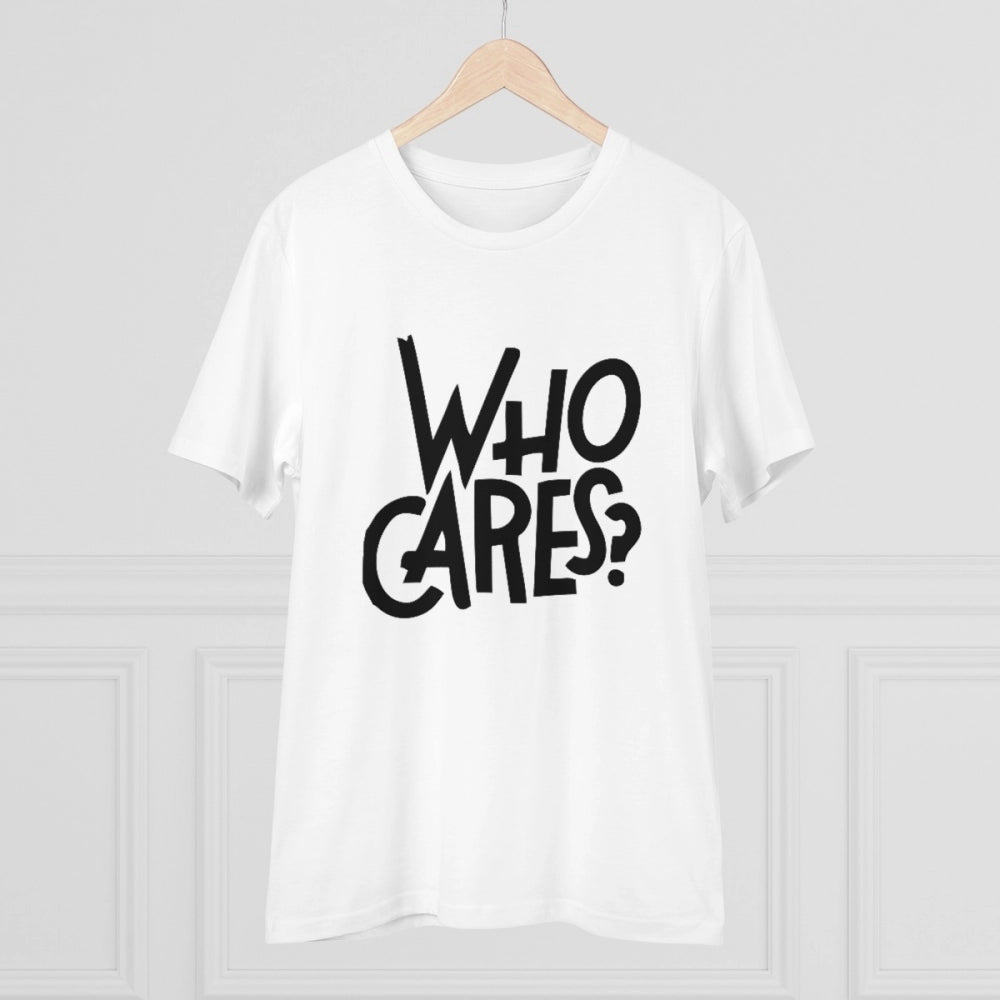 Men'S Pc Cotton Who Cares Printed T Shirt (Color: White, Threa