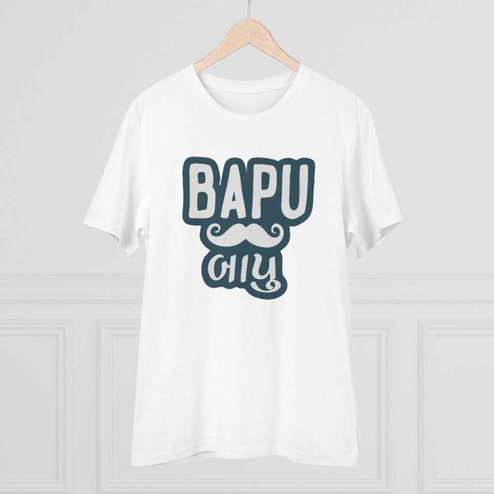 Men'S Pc Cotton Baapu Printed T Shirt (Color: White, Thread Co
