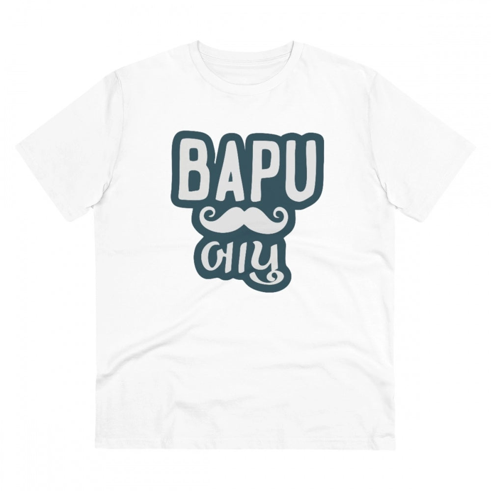 Men'S Pc Cotton Baapu Printed T Shirt (Color: White, Thread Co