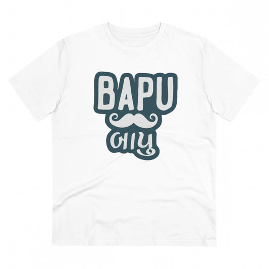 Men'S Pc Cotton Baapu Printed T Shirt (Color: White, Thread Co