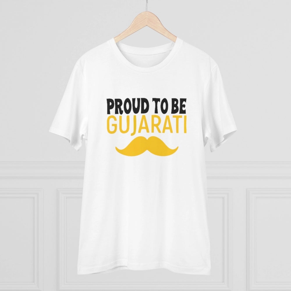Men'S Pc Cotton Proud To Be Gujarati Printed T Shirt (Color: W