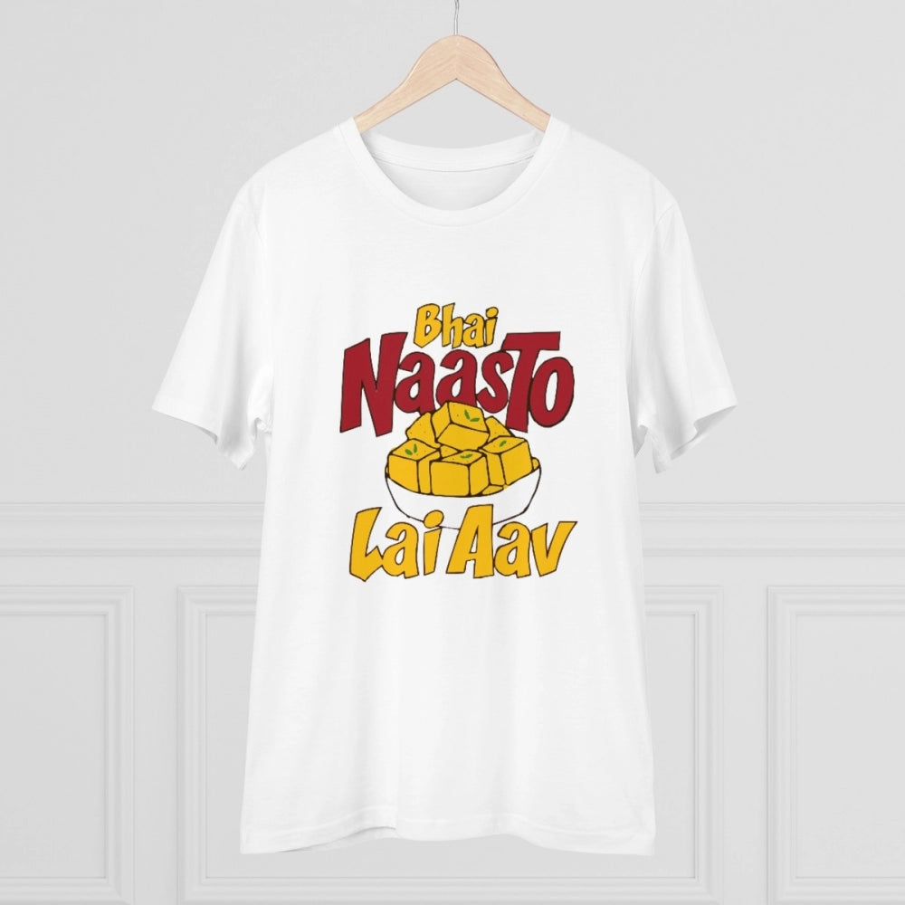 Men'S Pc Cotton Bhai Nasto Lai Aav Printed T Shirt (Color: Whi