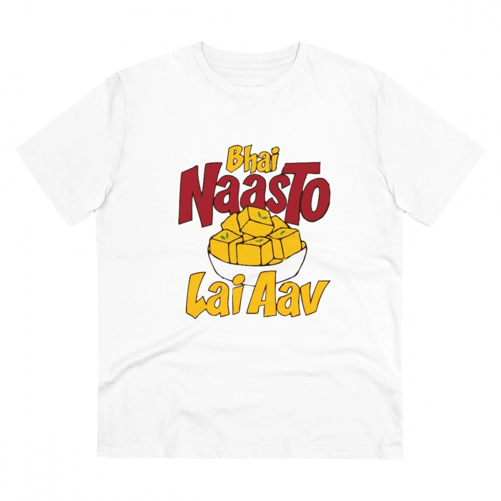 Men'S Pc Cotton Bhai Nasto Lai Aav Printed T Shirt (Color: Whi