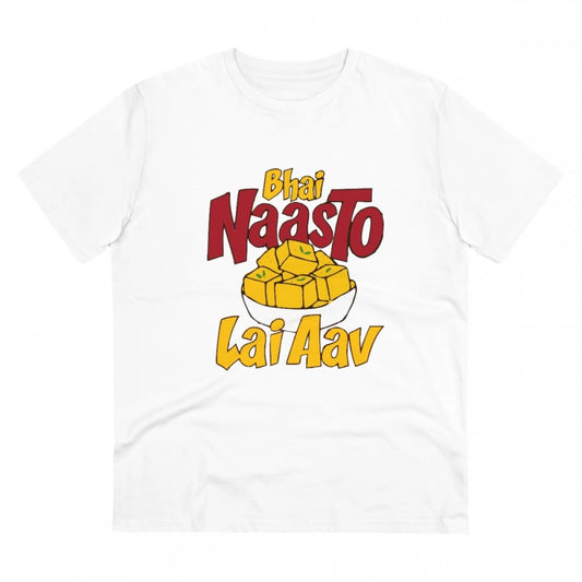 Men'S Pc Cotton Bhai Nasto Lai Aav Printed T Shirt (Color: Whi