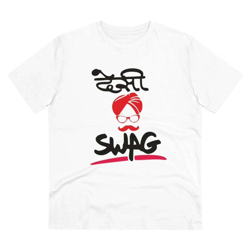 Men'S Pc Cotton Desi Swag Printed T Shirt (Color: White, Threa