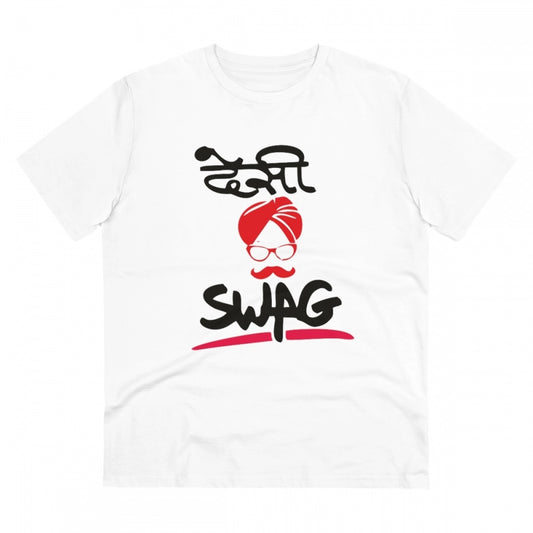 Men'S Pc Cotton Desi Swag Printed T Shirt (Color: White, Threa
