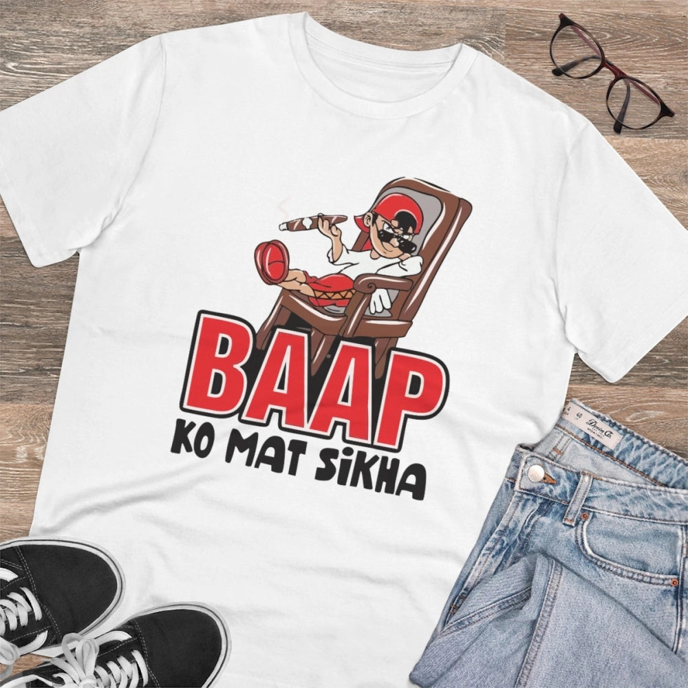Men'S Pc Cotton Baap Ko Mat Sikha Printed T Shirt (Color: Whit