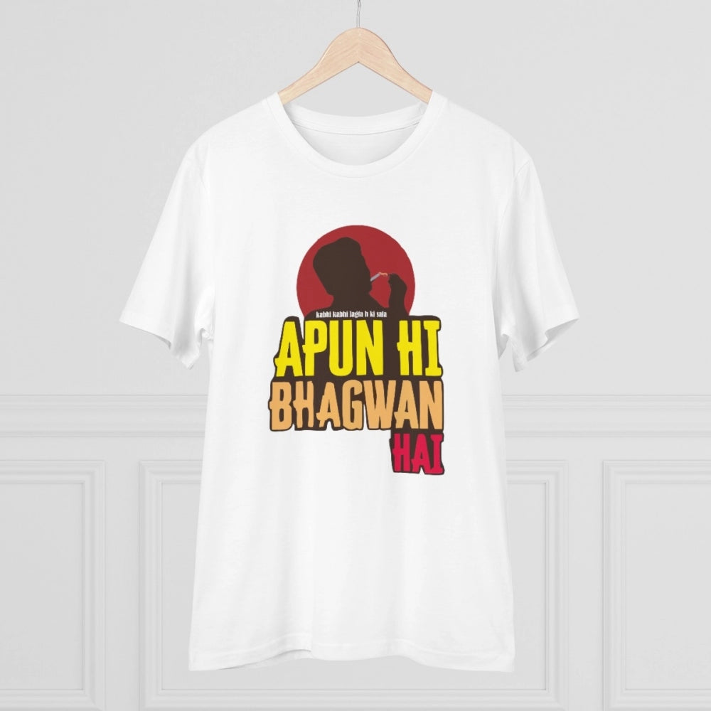 Men'S Pc Cotton Apun Hi Bhagvan Hai Printed T Shirt (Color: Wh