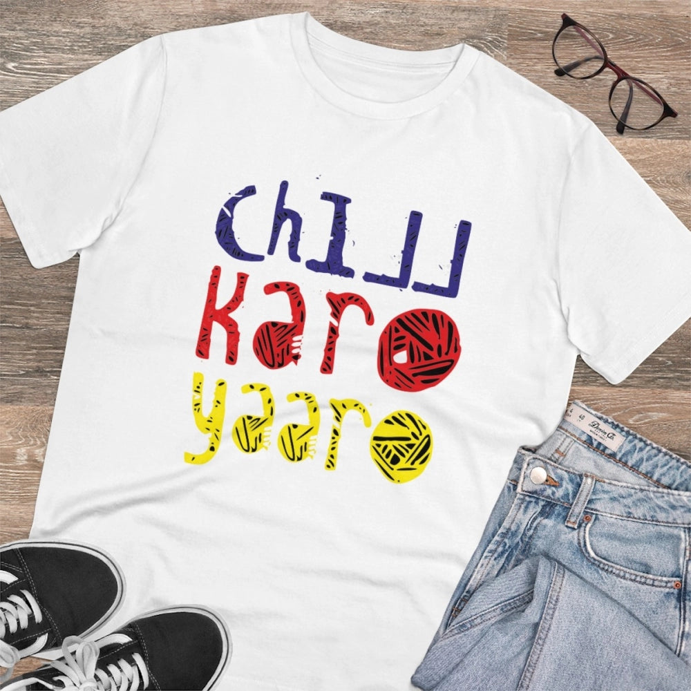 Men'S Pc Cotton Chil Karo Yaar Printed T Shirt (Color: White,
