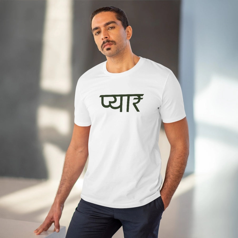 Men'S Pc Cotton Pyaar Desing Printed T Shirt (Color: White, Th