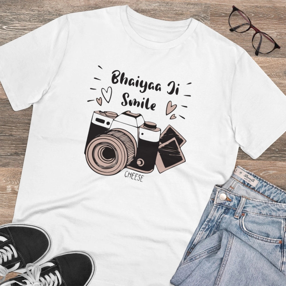 Men'S Pc Cotton Bhaiya Ji Smile Printed T Shirt (Color: White,