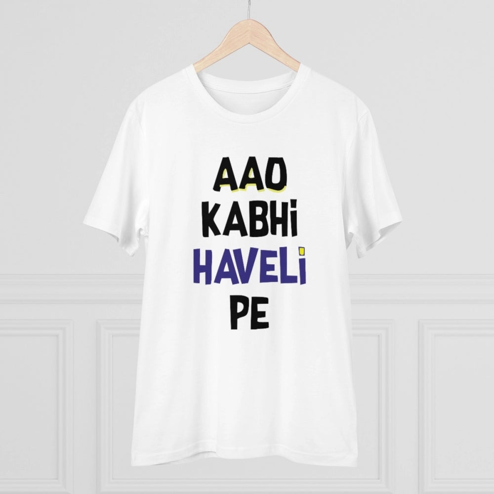 Men'S Pc Cotton Aao Kabhi Haveli Pe Printed T Shirt (Color: Wh