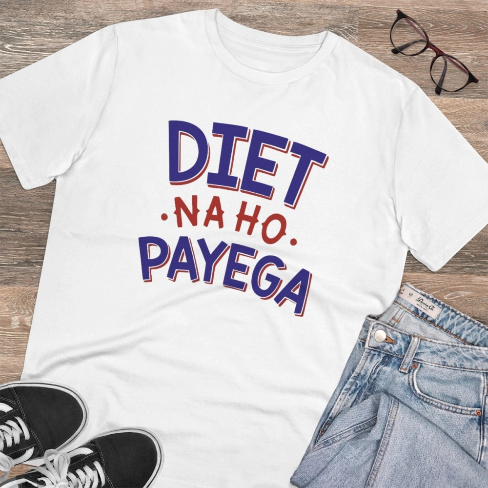 Men'S Pc Cotton Diet Na Ho Payega Printed T Shirt (Color: Whit