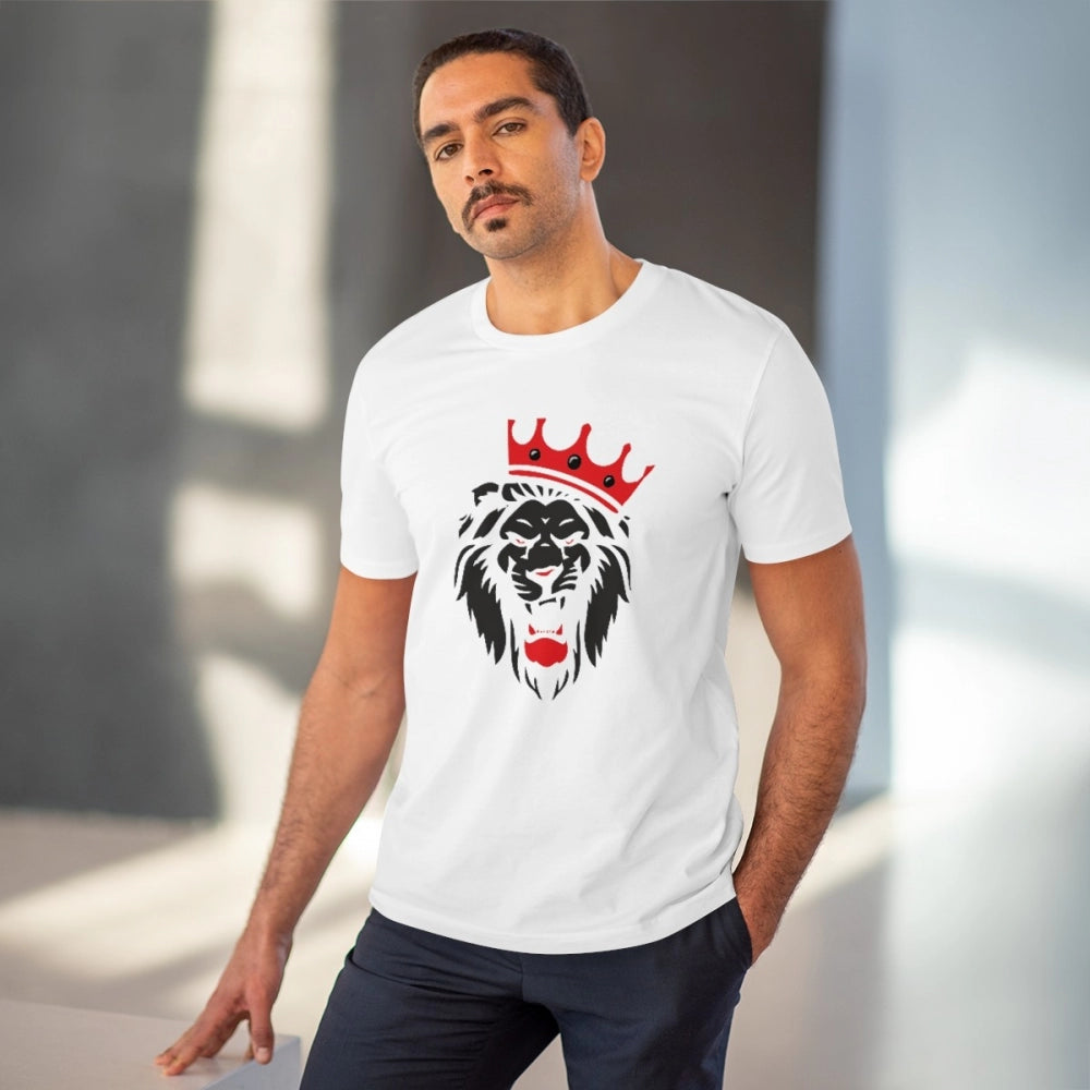 Men'S Pc Cotton Lion Logo Printed T Shirt (Color: White, Threa