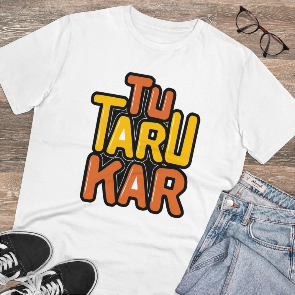 Men'S Pc Cotton Tu Taru Kar Printed T Shirt (Color: White, Thr
