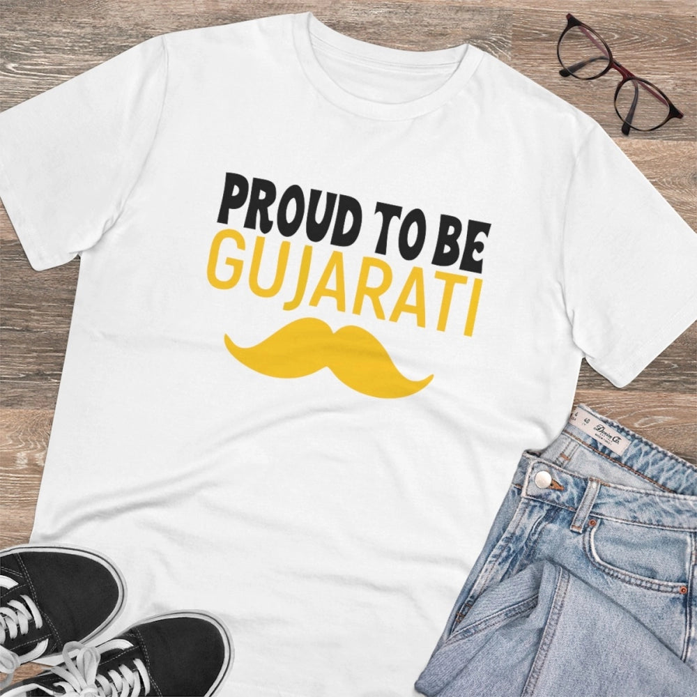 Men'S Pc Cotton Proud To Be Gujarati Printed T Shirt (Color: W