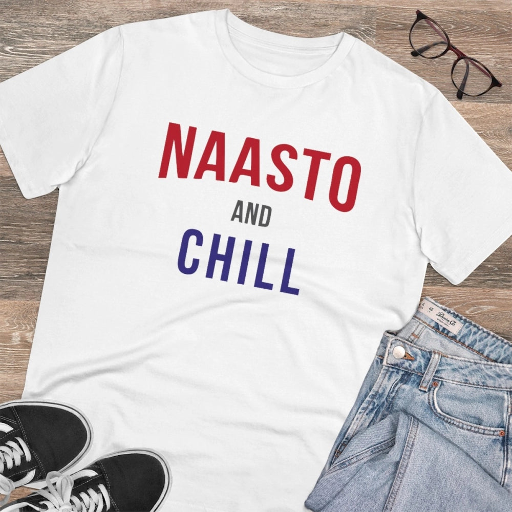 Men'S Pc Cotton Nasto And Chill Printed T Shirt (Color: White,