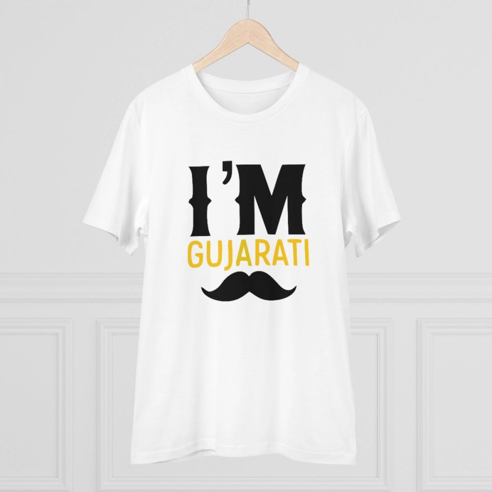 Men'S Pc Cotton I Am Gujarati Printed T Shirt (Color: White, T