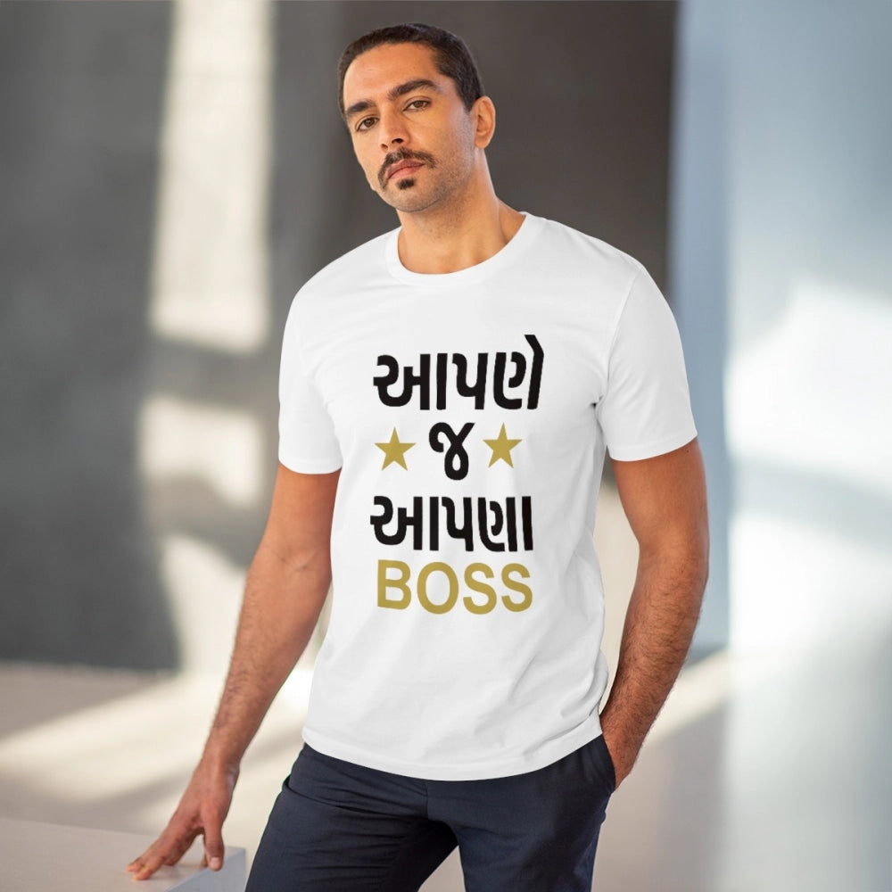 Men'S Pc Cotton Aapne J Aapna Boss Printed T Shirt (Color: Whi