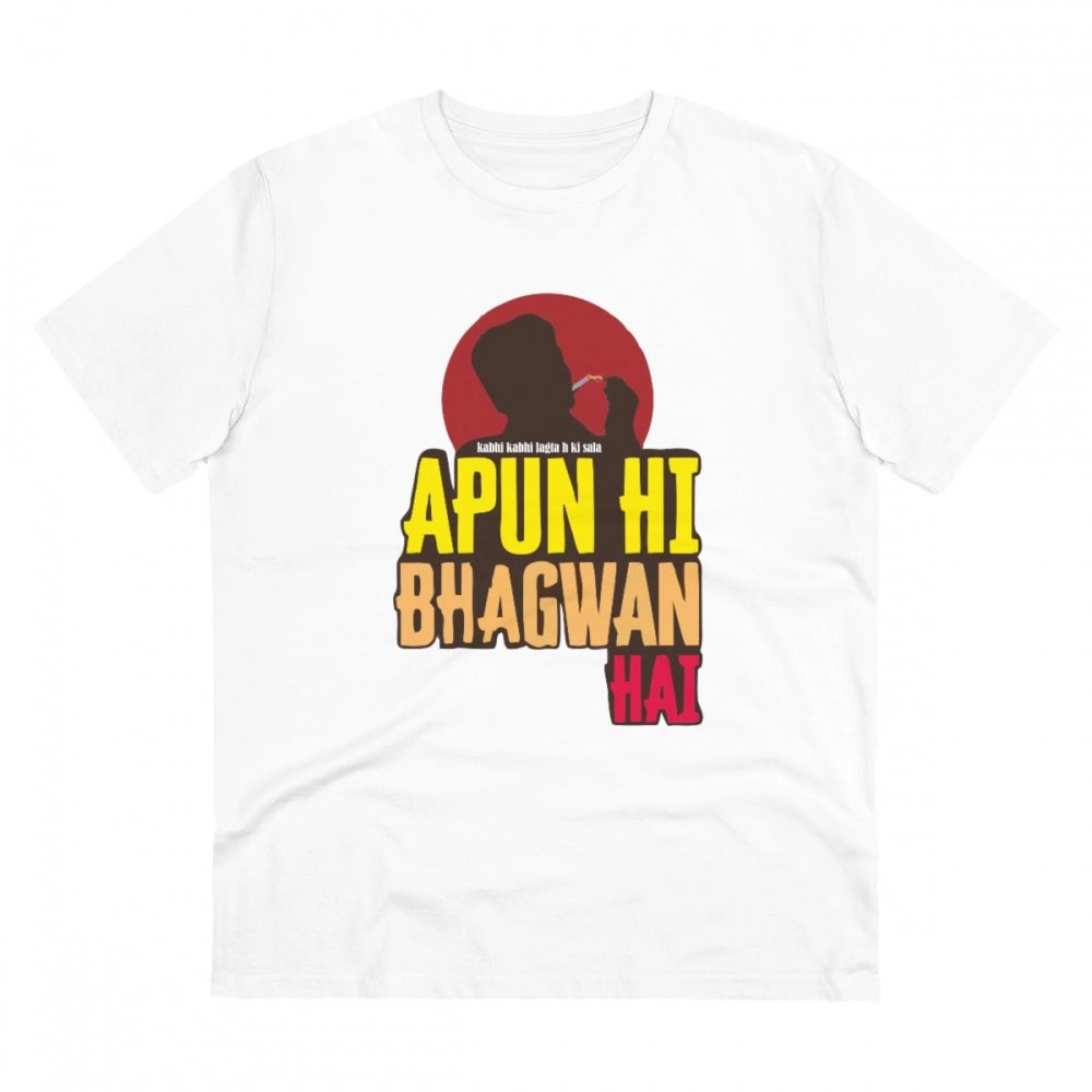 Men'S Pc Cotton Apun Hi Bhagvan Hai Printed T Shirt (Color: Wh