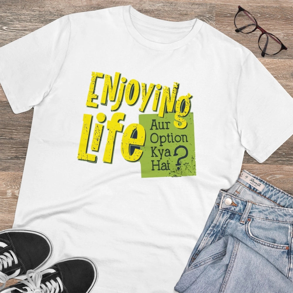 Men'S Pc Cotton Enjoying Life Printed T Shirt (Color: White, T