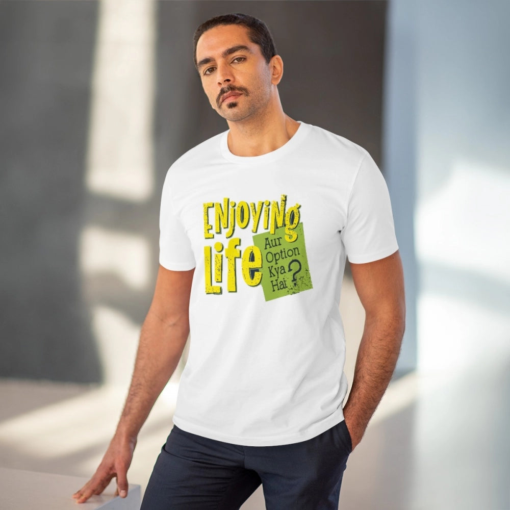 Men'S Pc Cotton Enjoying Life Printed T Shirt (Color: White, T