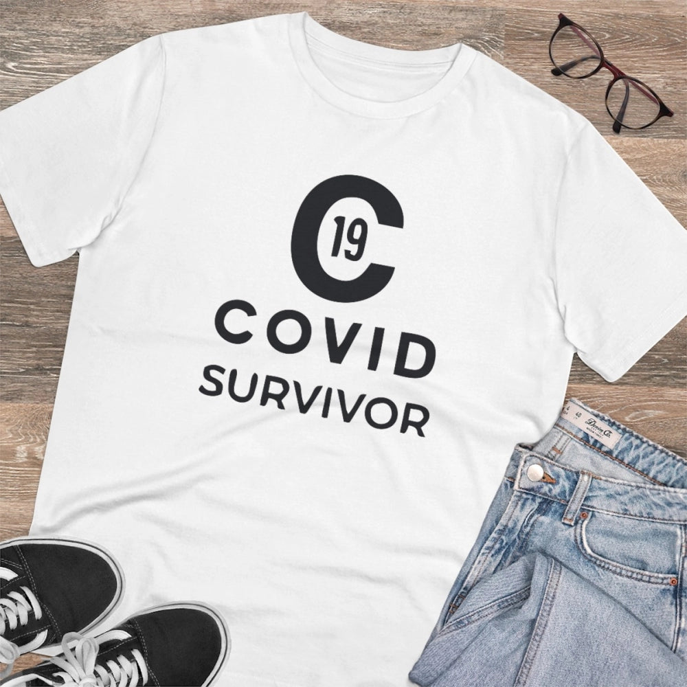 Men'S Pc Cotton Covid 19 Survivor Printed T Shirt (Color: Whit